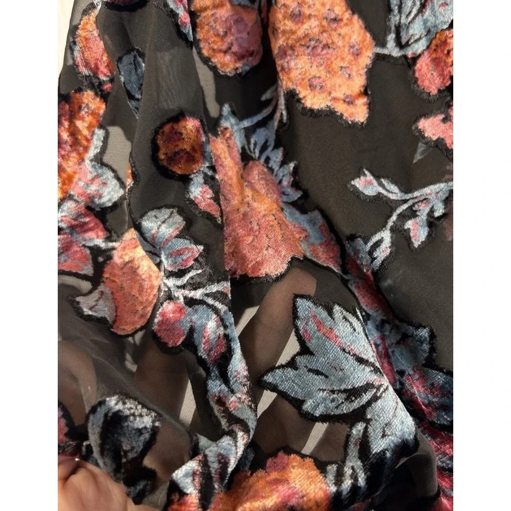 Free People Tied To You Floral Velvet Top Size Small Sheer Boho Festival